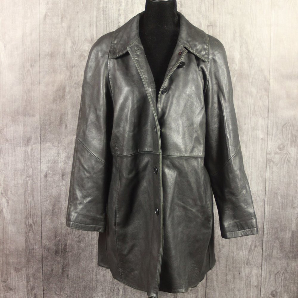 Preston & York Unisex Medium Genuine Black Leather Coat